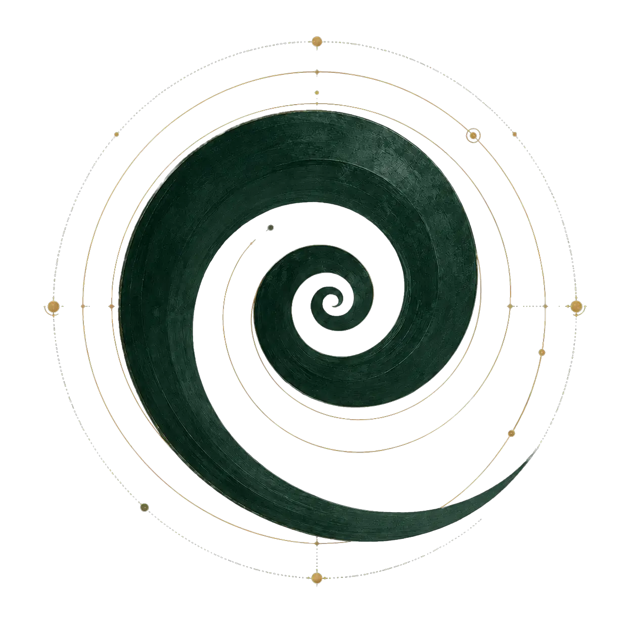Spirale originale de Kozykrea, vert profond et filets dorés, isolée sur fond transparent